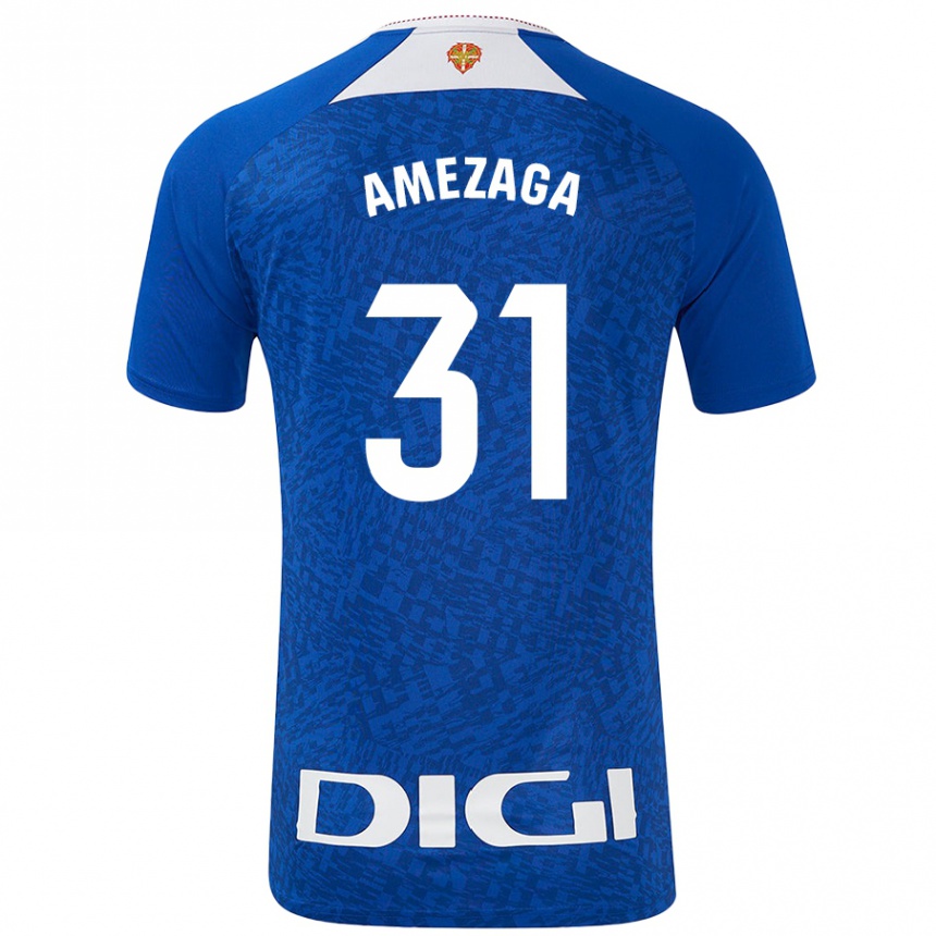 Kids Football Jone Amezaga #31 Royal Blue Away Jersey 2024/25 T-Shirt Uk