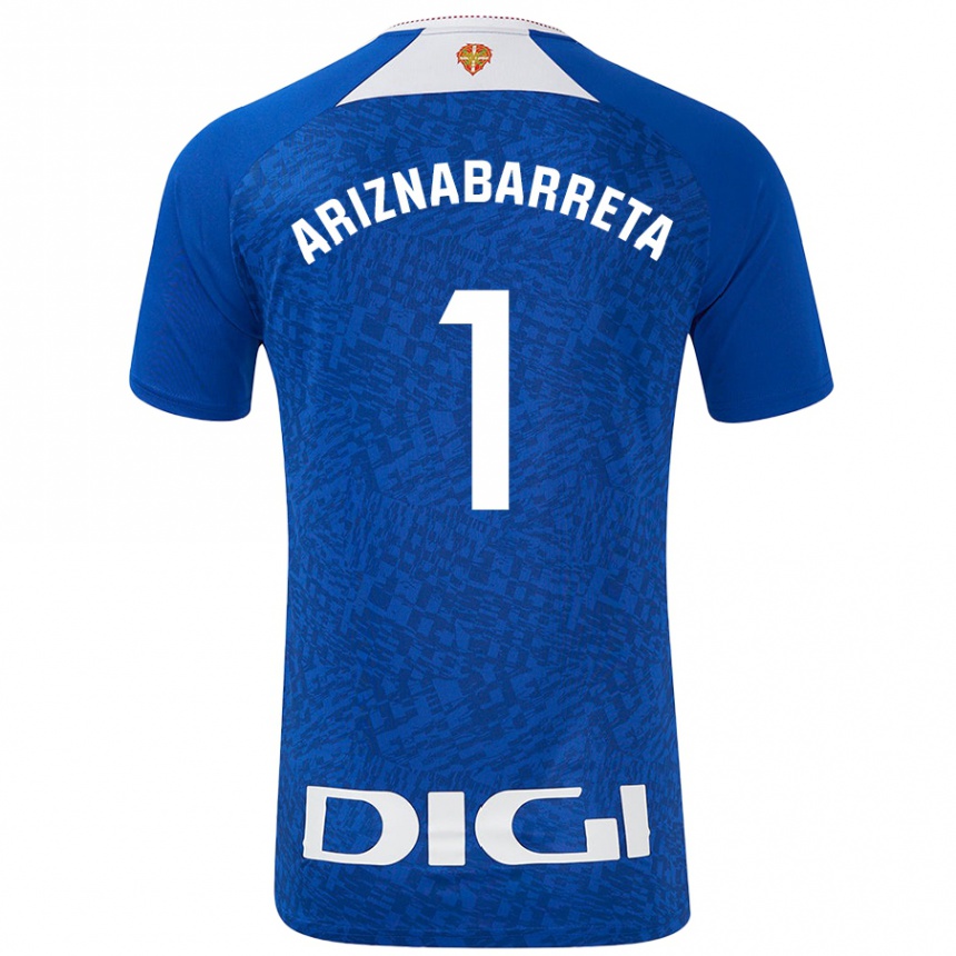 Kids Football Oier Ariznabarreta #1 Royal Blue Away Jersey 2024/25 T-Shirt Uk