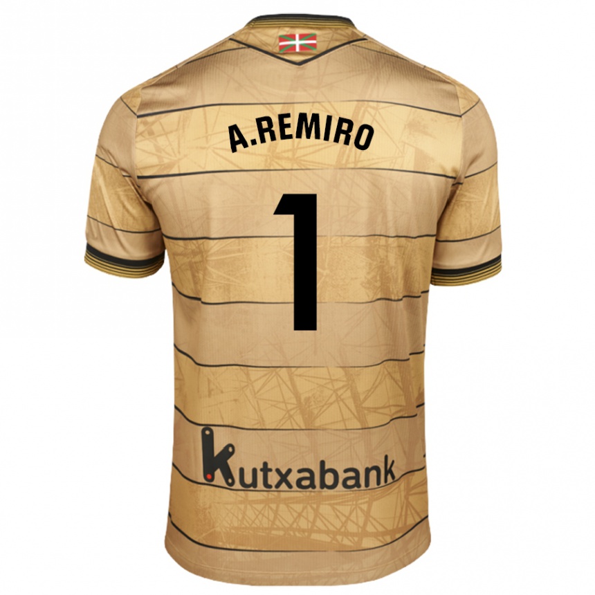 Kids Football Álex Remiro #1 Brown Away Jersey 2024/25 T-Shirt Uk