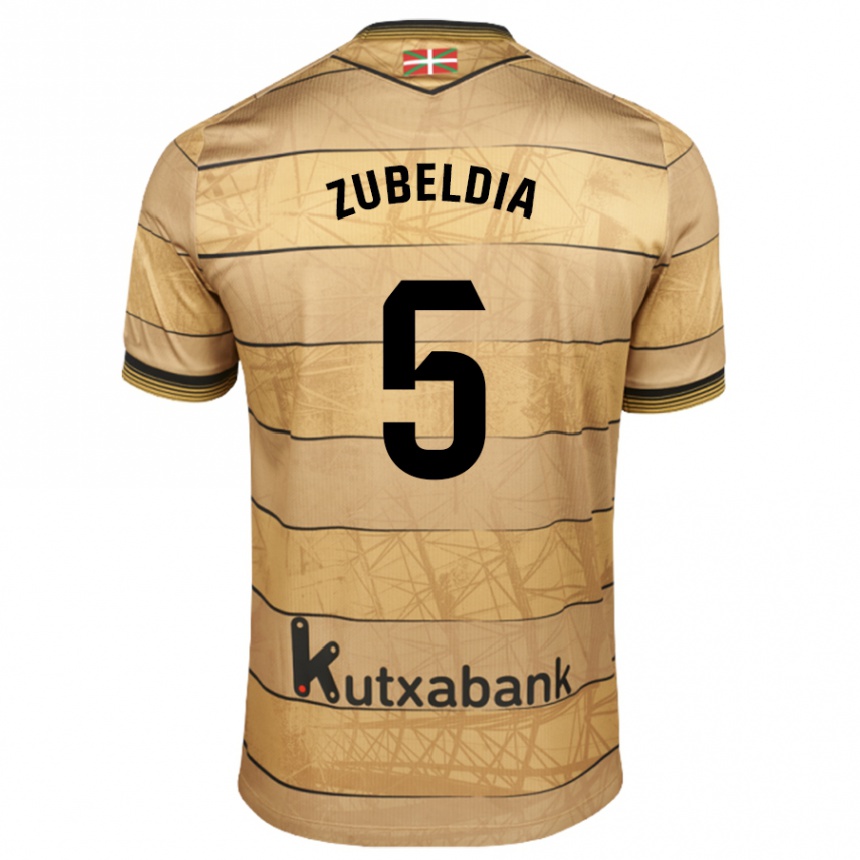 Kids Football Igor Zubeldia #5 Brown Away Jersey 2024/25 T-Shirt Uk