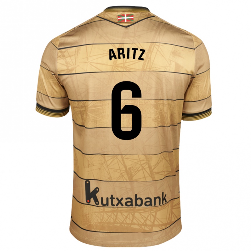 Kids Football Aritz Elustondo #6 Brown Away Jersey 2024/25 T-Shirt Uk