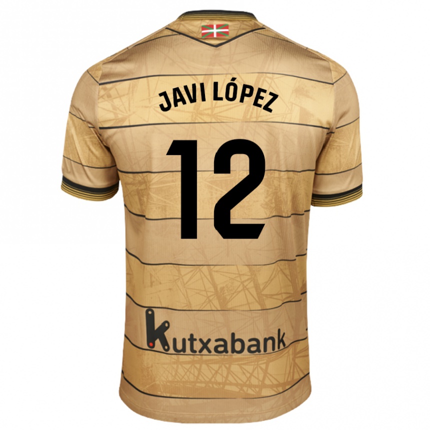 Kids Football Javi López #12 Brown Away Jersey 2024/25 T-Shirt Uk