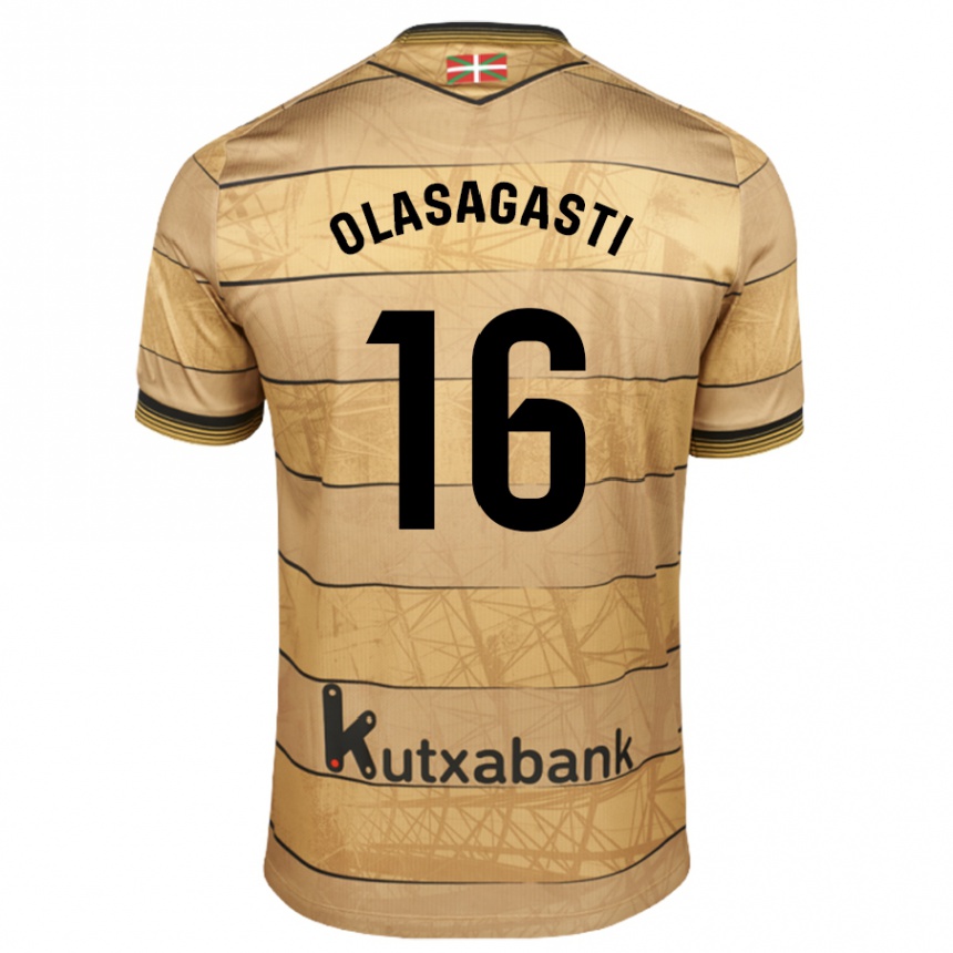 Kids Football Jon Ander Olasagasti #16 Brown Away Jersey 2024/25 T-Shirt Uk