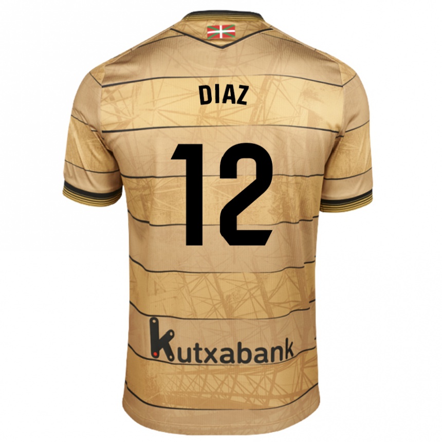 Kids Football Ekain Díaz #12 Brown Away Jersey 2024/25 T-Shirt Uk