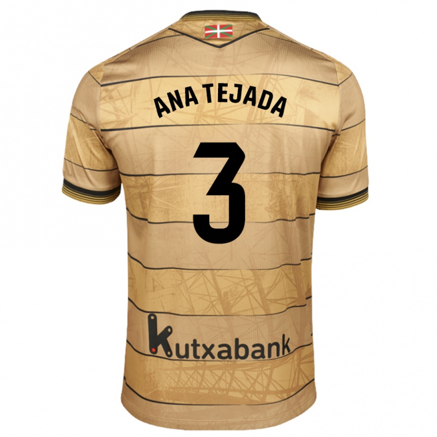 Kids Football Ana Tejada Jiménez #3 Brown Away Jersey 2024/25 T-Shirt Uk