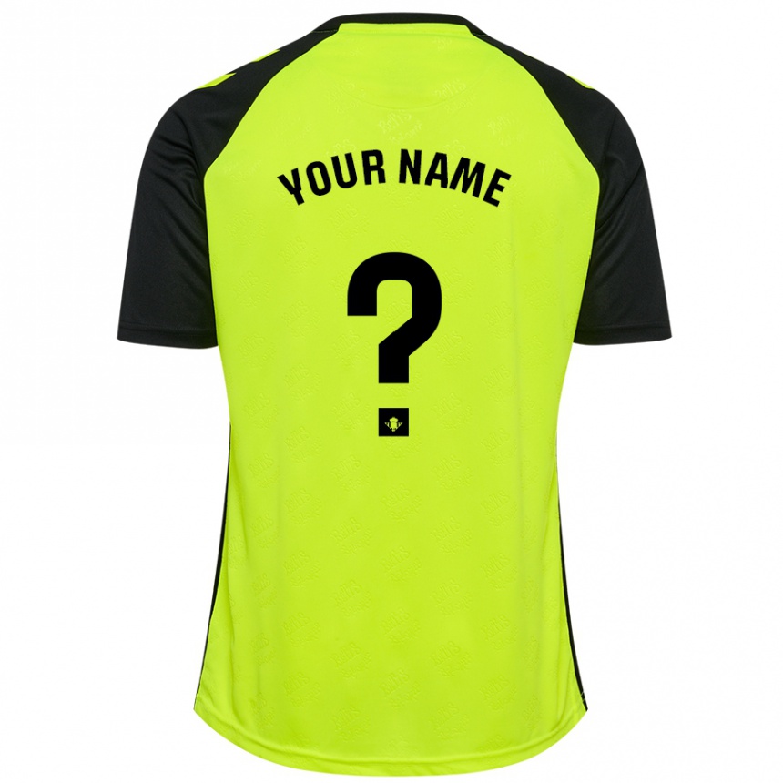 Kids Football Your Name #0 Fluorescent Yellow Black Away Jersey 2024/25 T-Shirt Uk