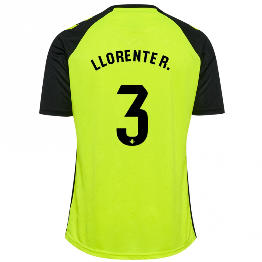 Kids Football Diego Llorente #3 Fluorescent Yellow Black Away Jersey 2024/25 T-Shirt Uk