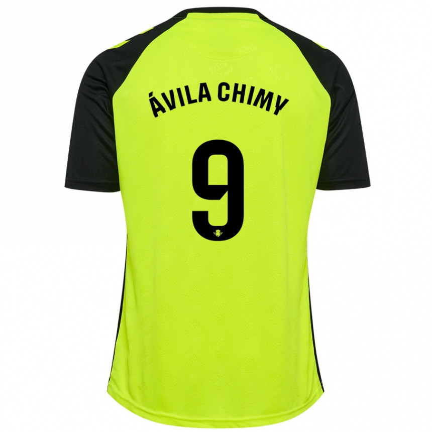 Kids Football Chimy Ávila #9 Fluorescent Yellow Black Away Jersey 2024/25 T-Shirt Uk