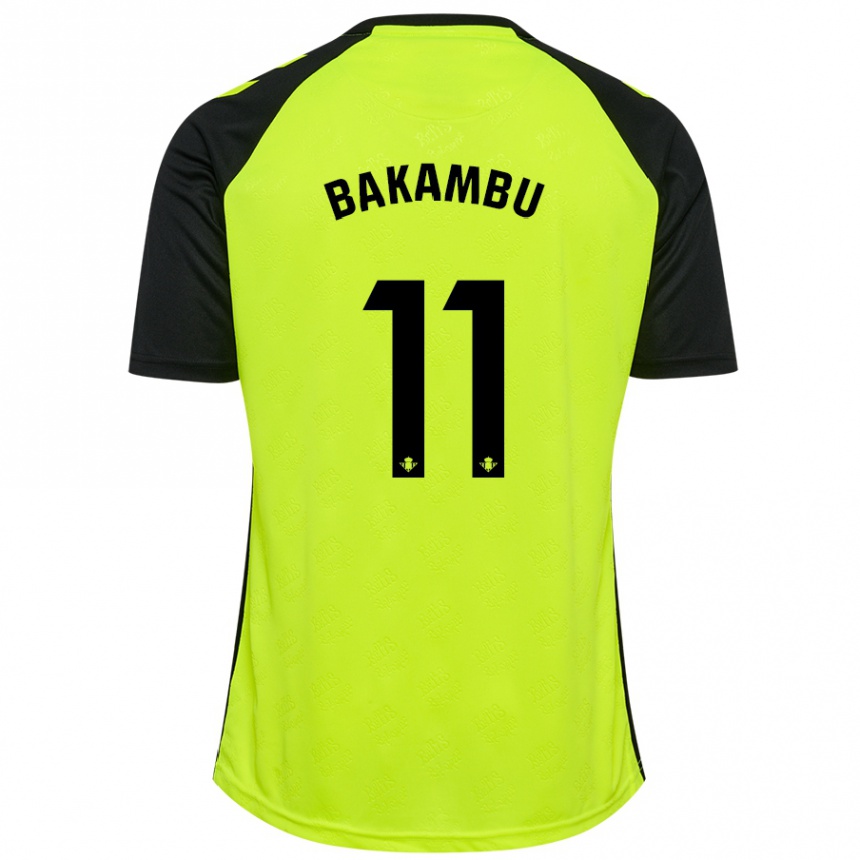 Kids Football Cedric Bakambu #11 Fluorescent Yellow Black Away Jersey 2024/25 T-Shirt Uk