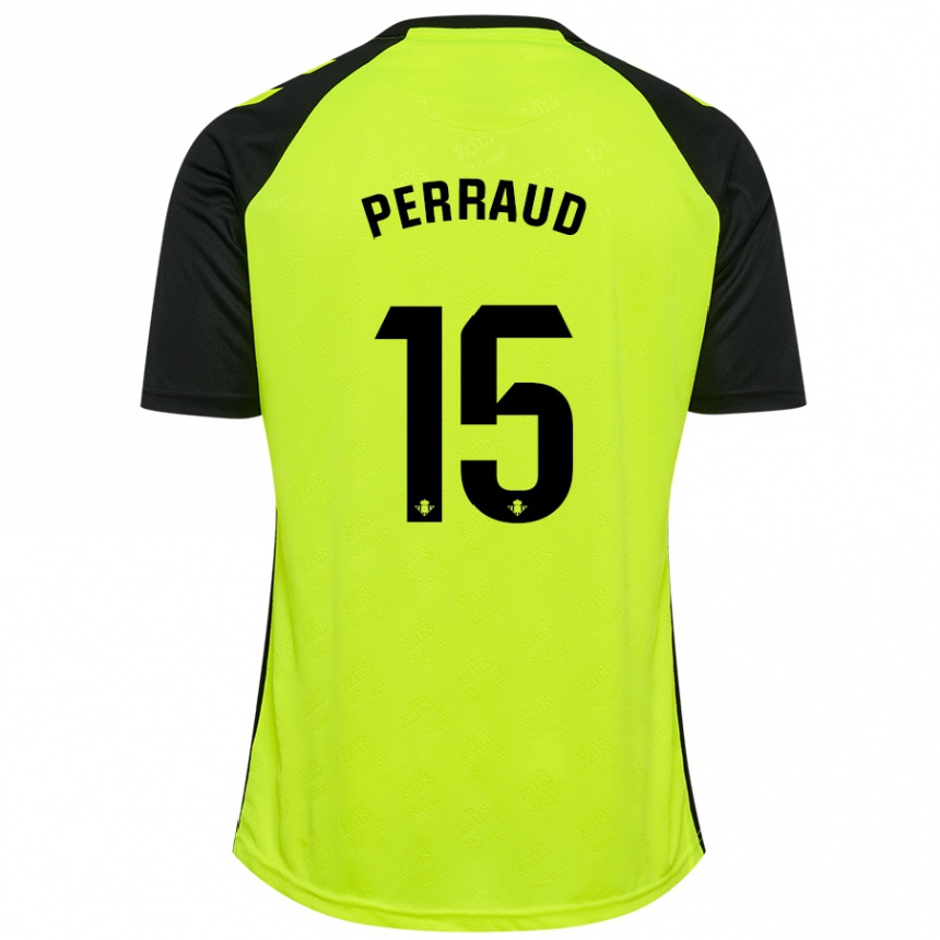 Kids Football Romain Perraud #15 Fluorescent Yellow Black Away Jersey 2024/25 T-Shirt Uk