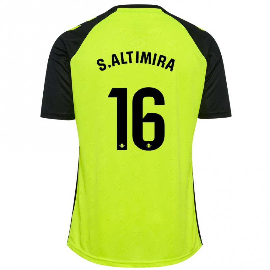 Kids Football Sergi Altimira #16 Fluorescent Yellow Black Away Jersey 2024/25 T-Shirt Uk