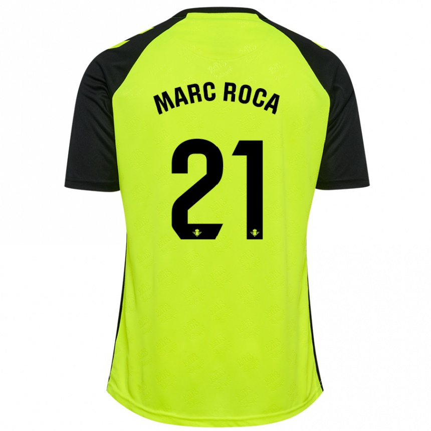 Kids Football Marc Roca #21 Fluorescent Yellow Black Away Jersey 2024/25 T-Shirt Uk