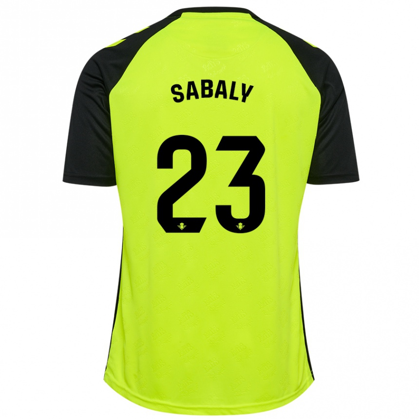 Kids Football Youssouf Sabaly #23 Fluorescent Yellow Black Away Jersey 2024/25 T-Shirt Uk