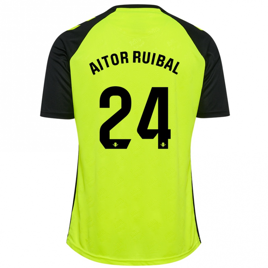 Kids Football Aitor Ruibal #24 Fluorescent Yellow Black Away Jersey 2024/25 T-Shirt Uk