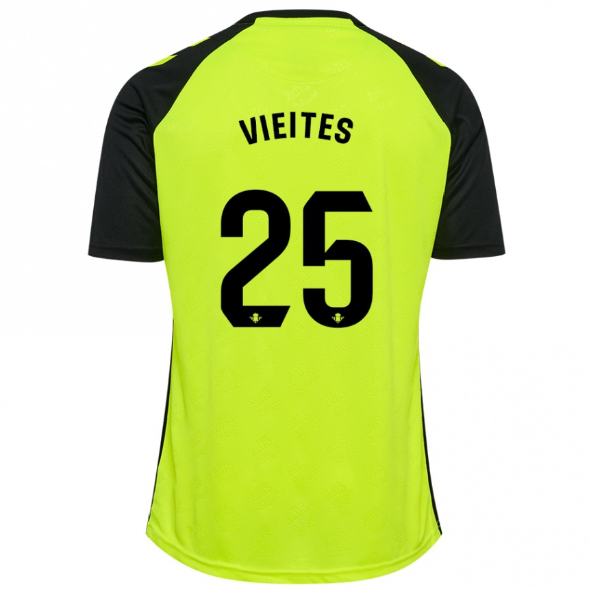 Kids Football Fran Vieites #25 Fluorescent Yellow Black Away Jersey 2024/25 T-Shirt Uk