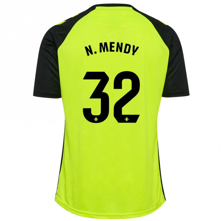 Kids Football Nobel Mendy #32 Fluorescent Yellow Black Away Jersey 2024/25 T-Shirt Uk