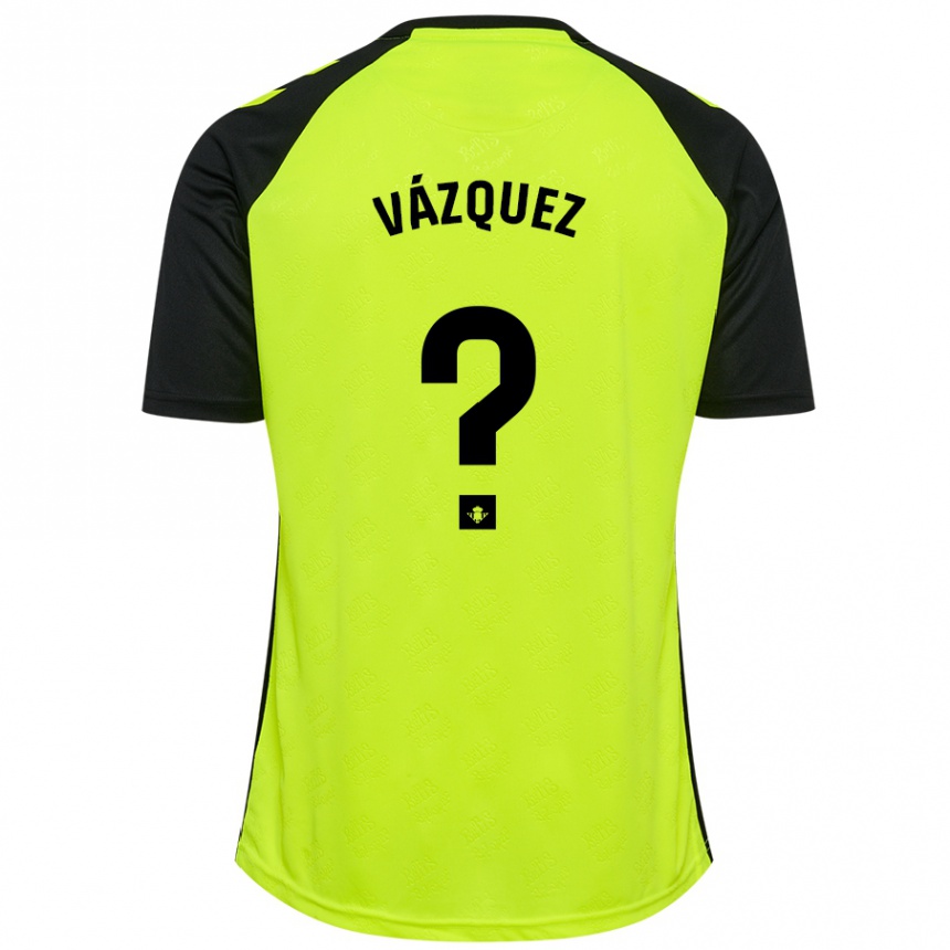 Kids Football Leo Vázquez #0 Fluorescent Yellow Black Away Jersey 2024/25 T-Shirt Uk