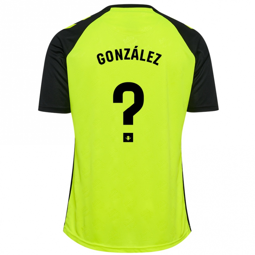 Kids Football Manu González #0 Fluorescent Yellow Black Away Jersey 2024/25 T-Shirt Uk