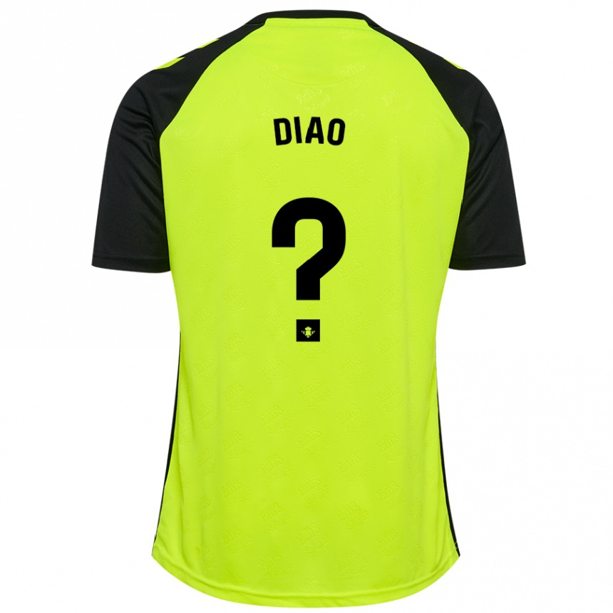 Kids Football Usse Diao #0 Fluorescent Yellow Black Away Jersey 2024/25 T-Shirt Uk