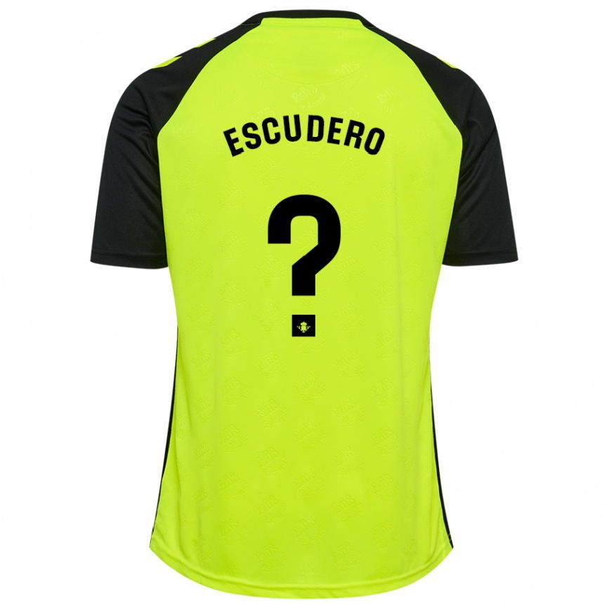 Kids Football Ale Escudero #0 Fluorescent Yellow Black Away Jersey 2024/25 T-Shirt Uk