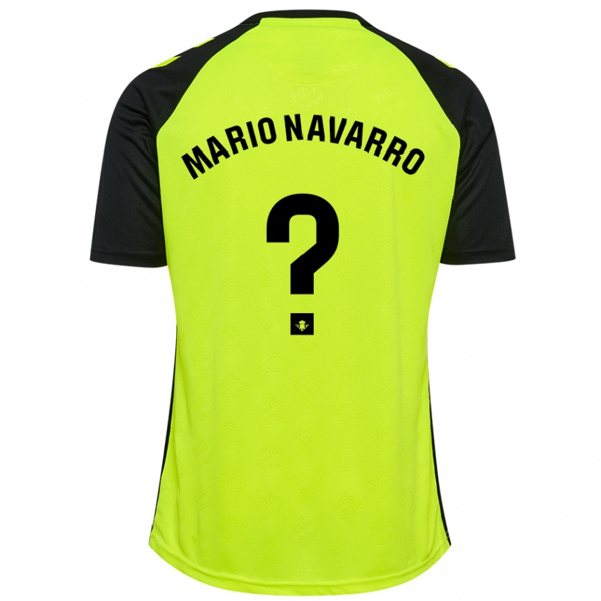 Kids Football Mario Navarro #0 Fluorescent Yellow Black Away Jersey 2024/25 T-Shirt Uk