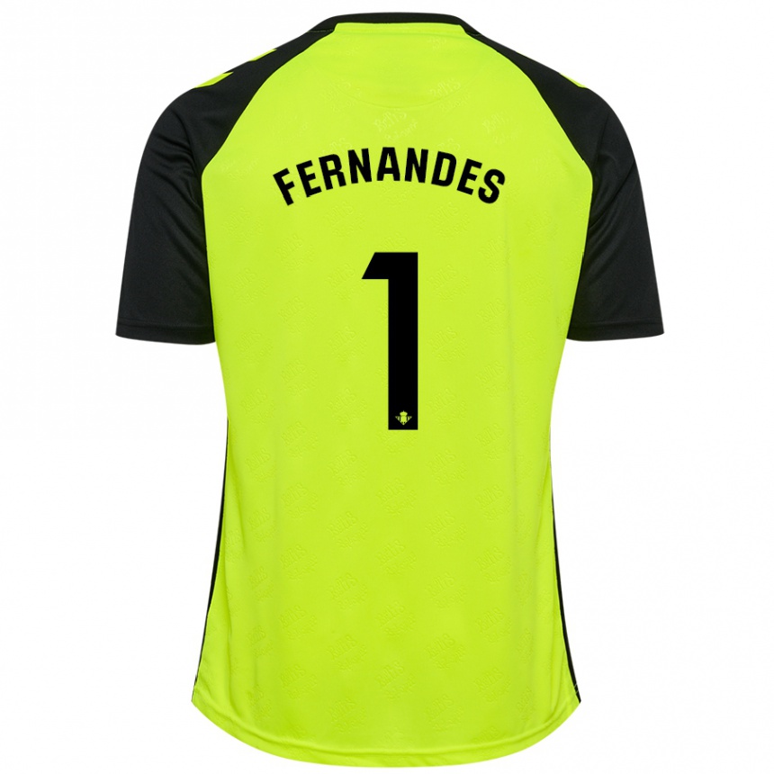 Kids Football Guilherme Fernandes #1 Fluorescent Yellow Black Away Jersey 2024/25 T-Shirt Uk