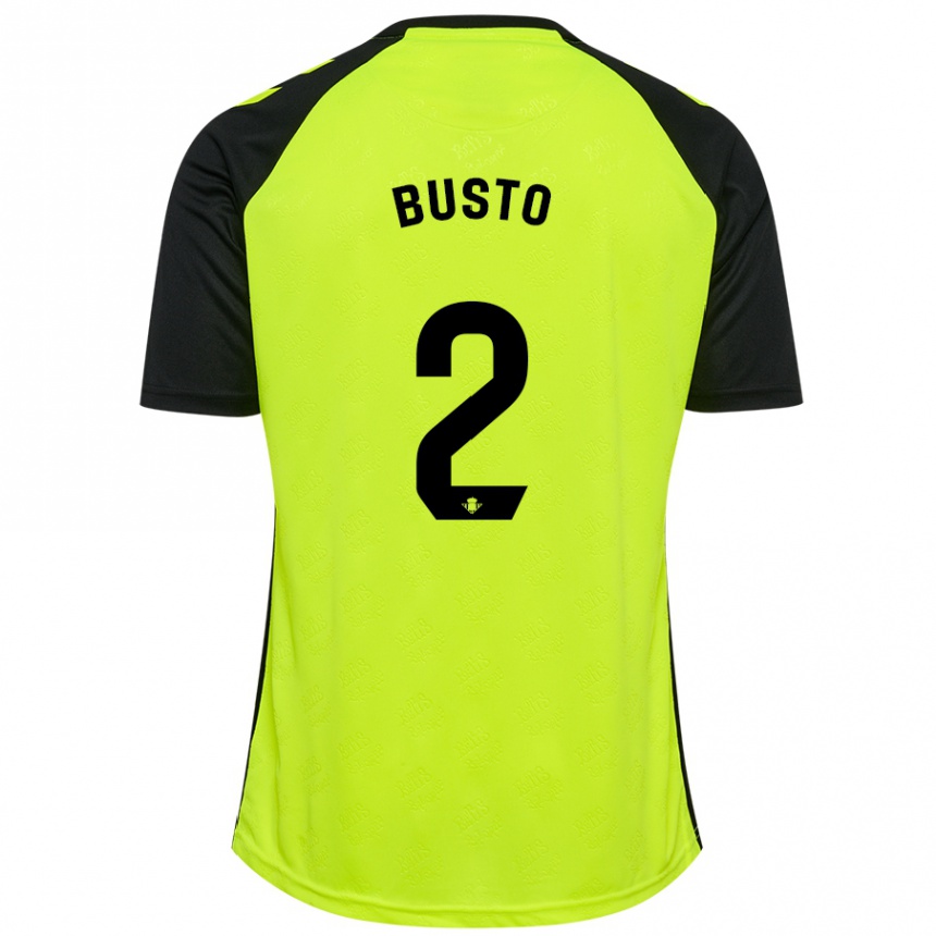 Kids Football Pablo Busto #2 Fluorescent Yellow Black Away Jersey 2024/25 T-Shirt Uk