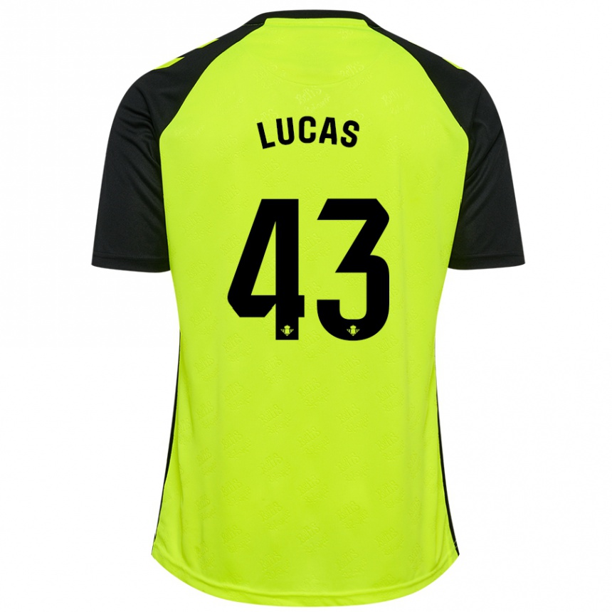 Kids Football Lucas Alcázar #43 Fluorescent Yellow Black Away Jersey 2024/25 T-Shirt Uk