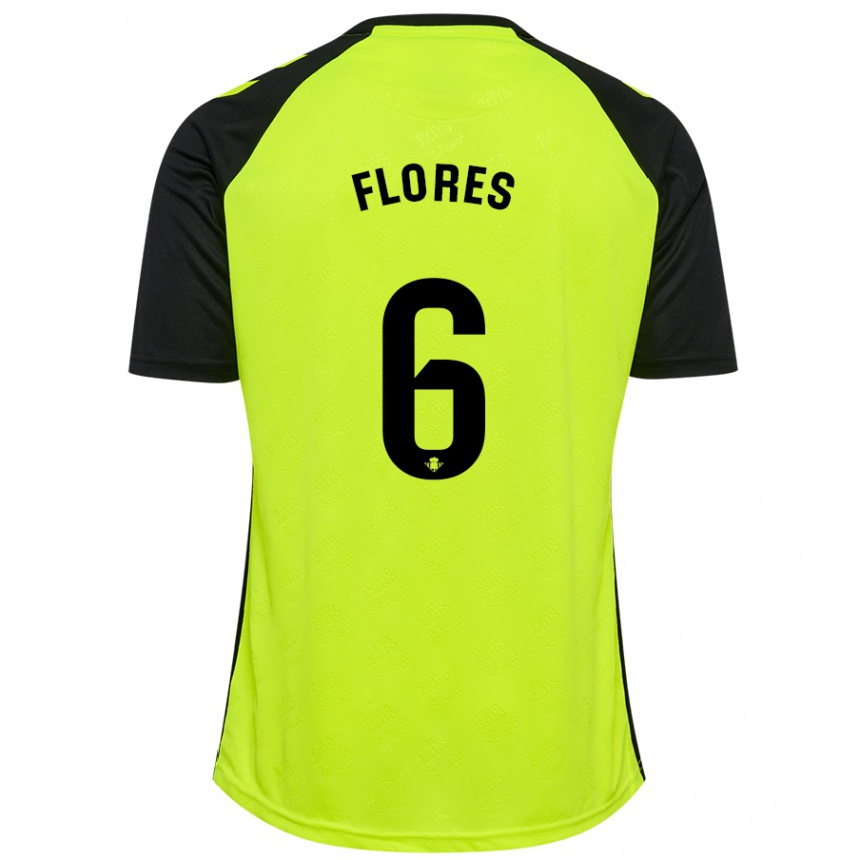 Kids Football Mateo Flores #6 Fluorescent Yellow Black Away Jersey 2024/25 T-Shirt Uk