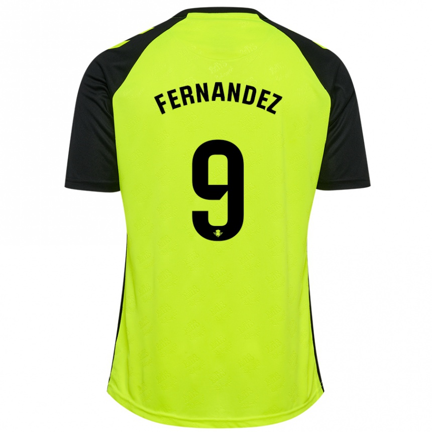 Kids Football Marcos Fernández #9 Fluorescent Yellow Black Away Jersey 2024/25 T-Shirt Uk