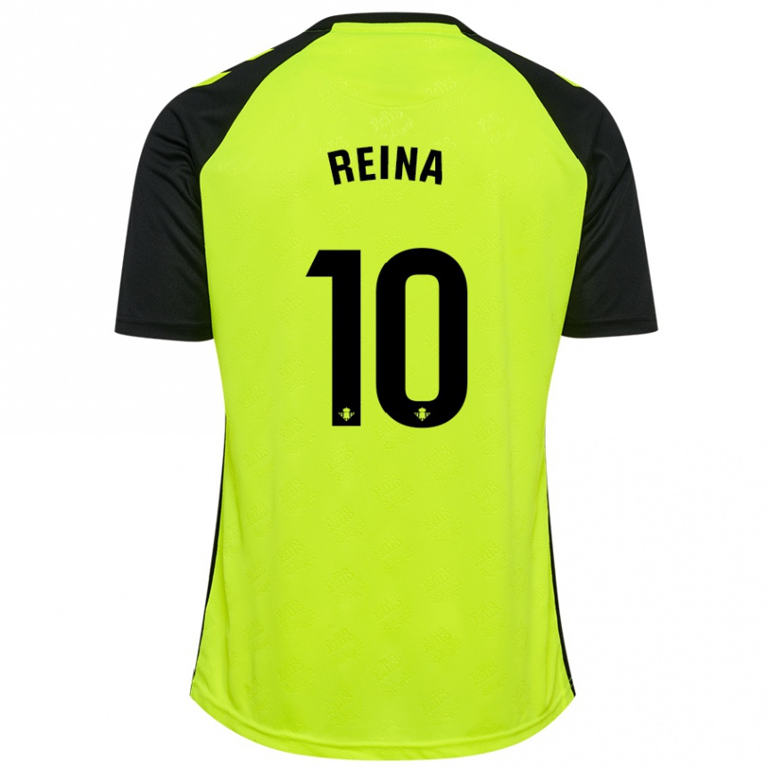 Kids Football Carlos Reina #10 Fluorescent Yellow Black Away Jersey 2024/25 T-Shirt Uk