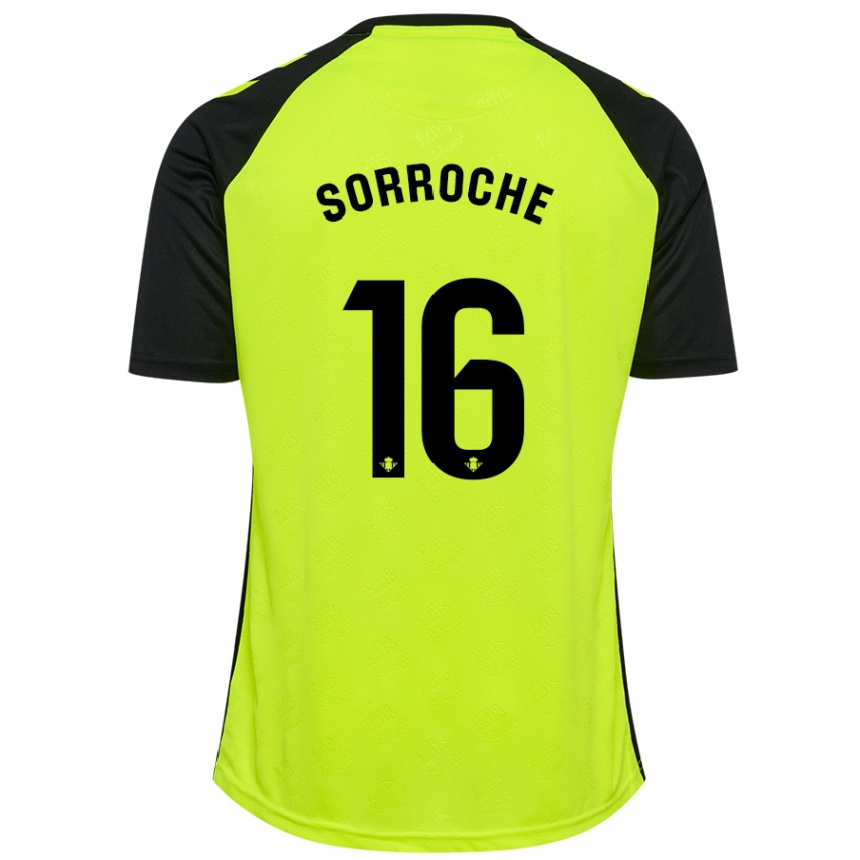 Kids Football Ginés Sorroche #16 Fluorescent Yellow Black Away Jersey 2024/25 T-Shirt Uk