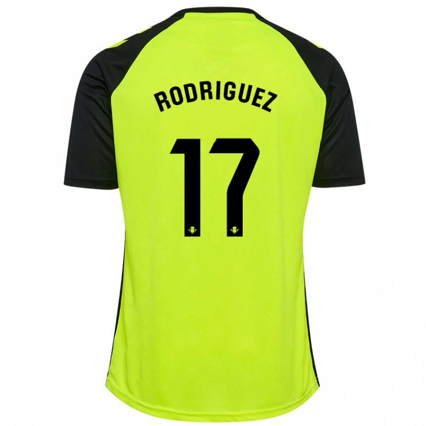 Kids Football Jesús Rodriguez #17 Fluorescent Yellow Black Away Jersey 2024/25 T-Shirt Uk