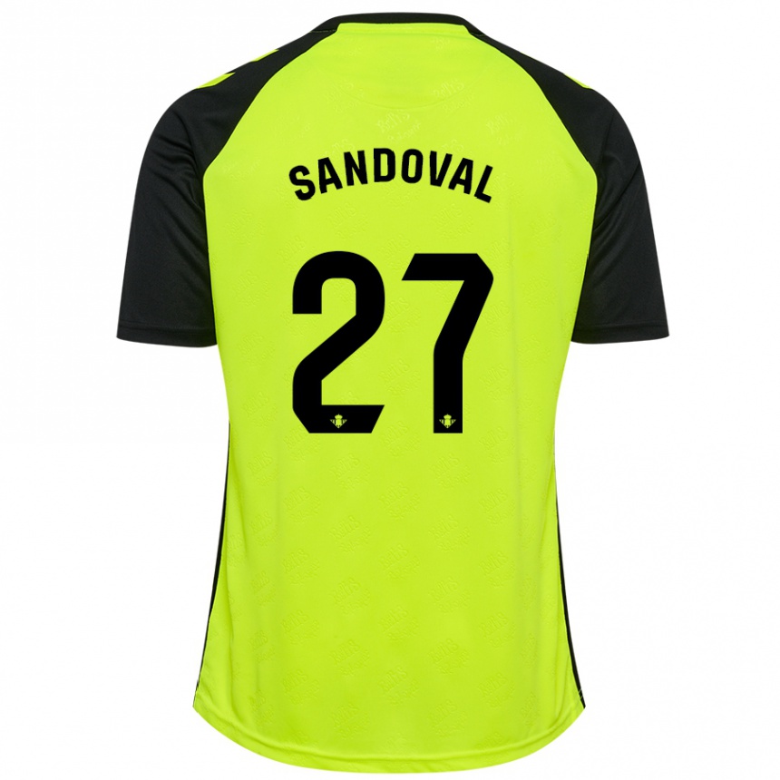 Kids Football Keimer Sandoval #27 Fluorescent Yellow Black Away Jersey 2024/25 T-Shirt Uk