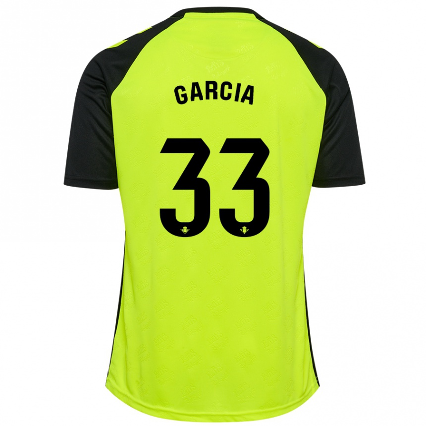 Kids Football Pablo García #33 Fluorescent Yellow Black Away Jersey 2024/25 T-Shirt Uk