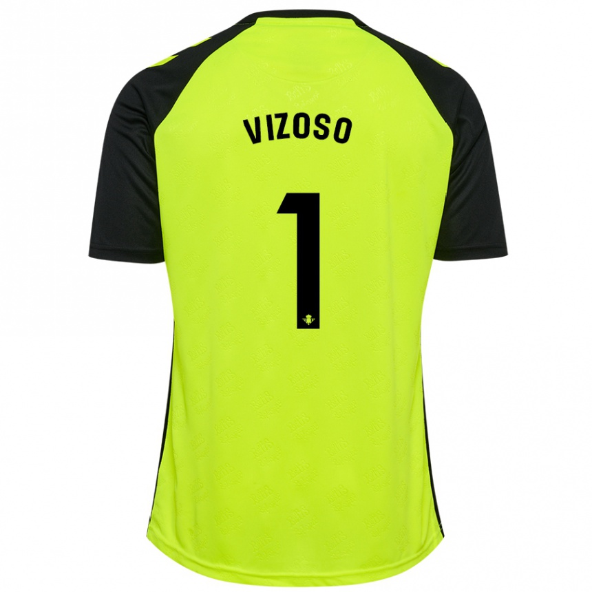 Kids Football Paula Vizoso #1 Fluorescent Yellow Black Away Jersey 2024/25 T-Shirt Uk