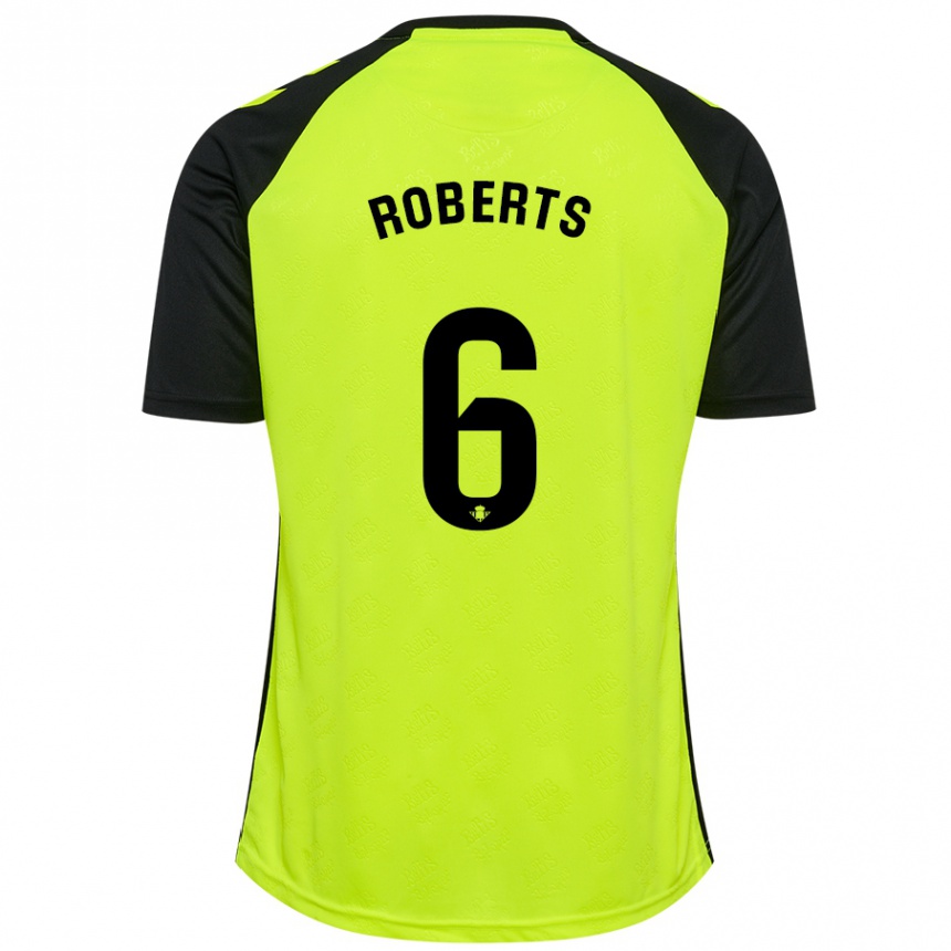 Kids Football Rhiannon Roberts #6 Fluorescent Yellow Black Away Jersey 2024/25 T-Shirt Uk