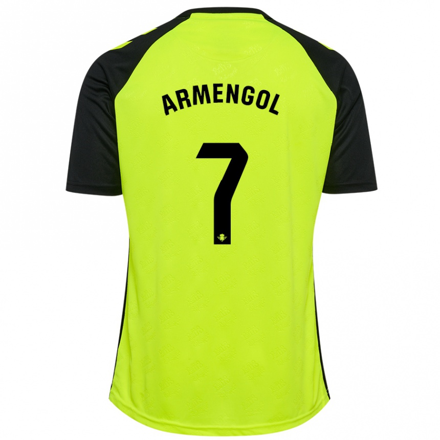 Kids Football Carla Armengol Joaniquet #7 Fluorescent Yellow Black Away Jersey 2024/25 T-Shirt Uk