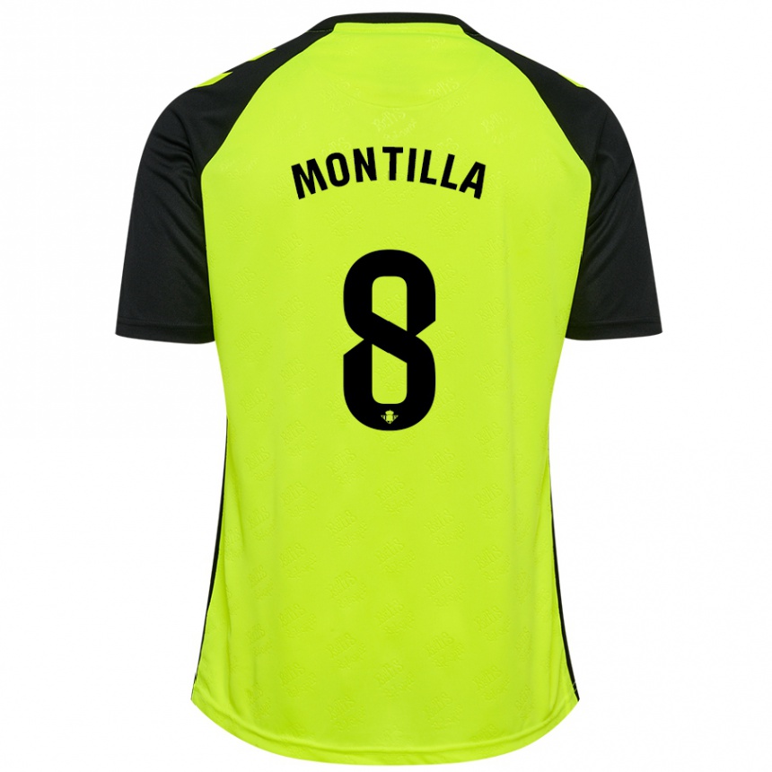 Kids Football Natalia Montilla #8 Fluorescent Yellow Black Away Jersey 2024/25 T-Shirt Uk