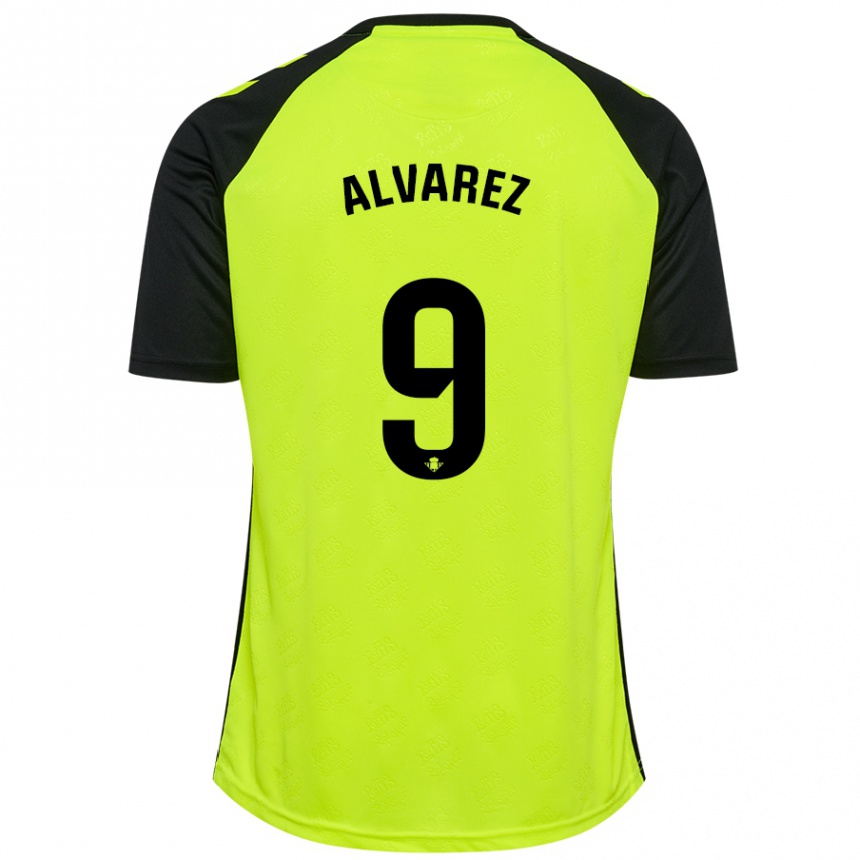 Kids Football Carmen Álvarez Sánchez #9 Fluorescent Yellow Black Away Jersey 2024/25 T-Shirt Uk