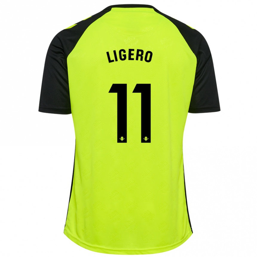 Kids Football Nuria Ligero #11 Fluorescent Yellow Black Away Jersey 2024/25 T-Shirt Uk