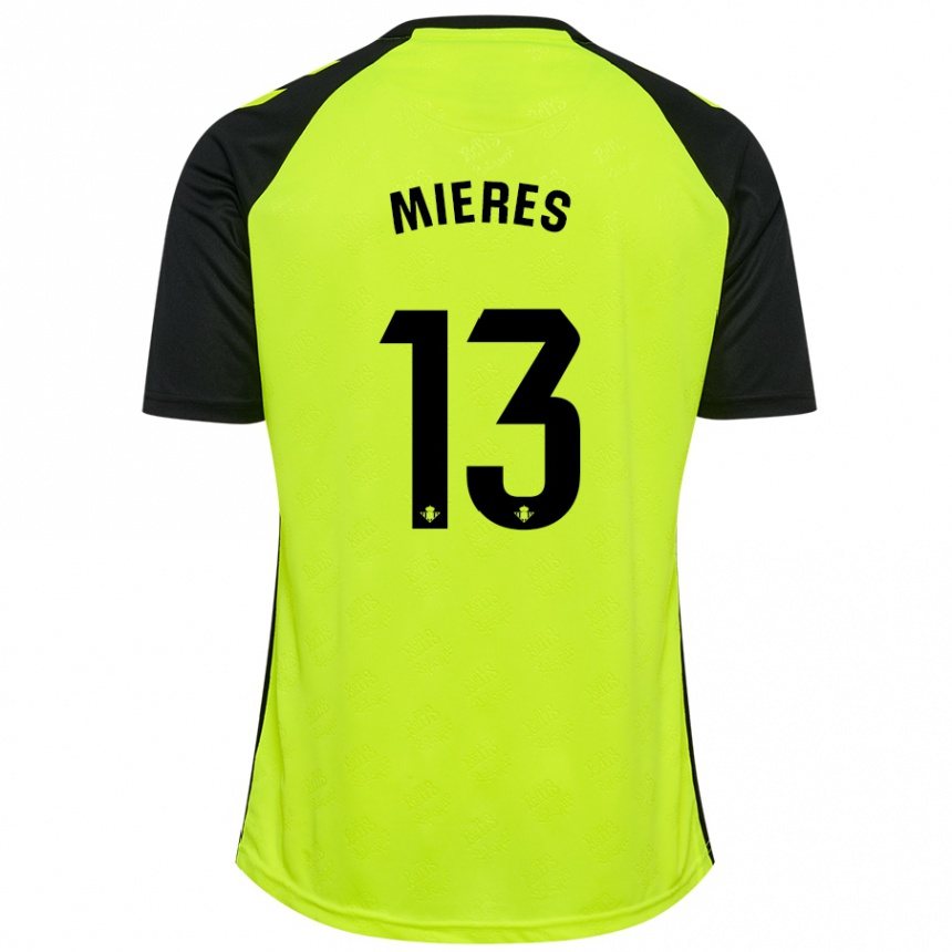 Kids Football Malena Mieres García #13 Fluorescent Yellow Black Away Jersey 2024/25 T-Shirt Uk