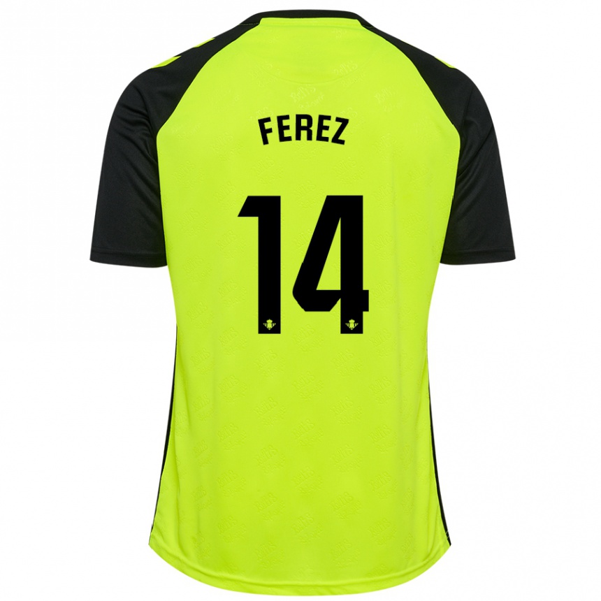 Kids Football Carolina Férez #14 Fluorescent Yellow Black Away Jersey 2024/25 T-Shirt Uk