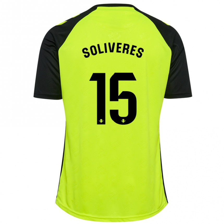 Kids Football Gema Soliveres #15 Fluorescent Yellow Black Away Jersey 2024/25 T-Shirt Uk