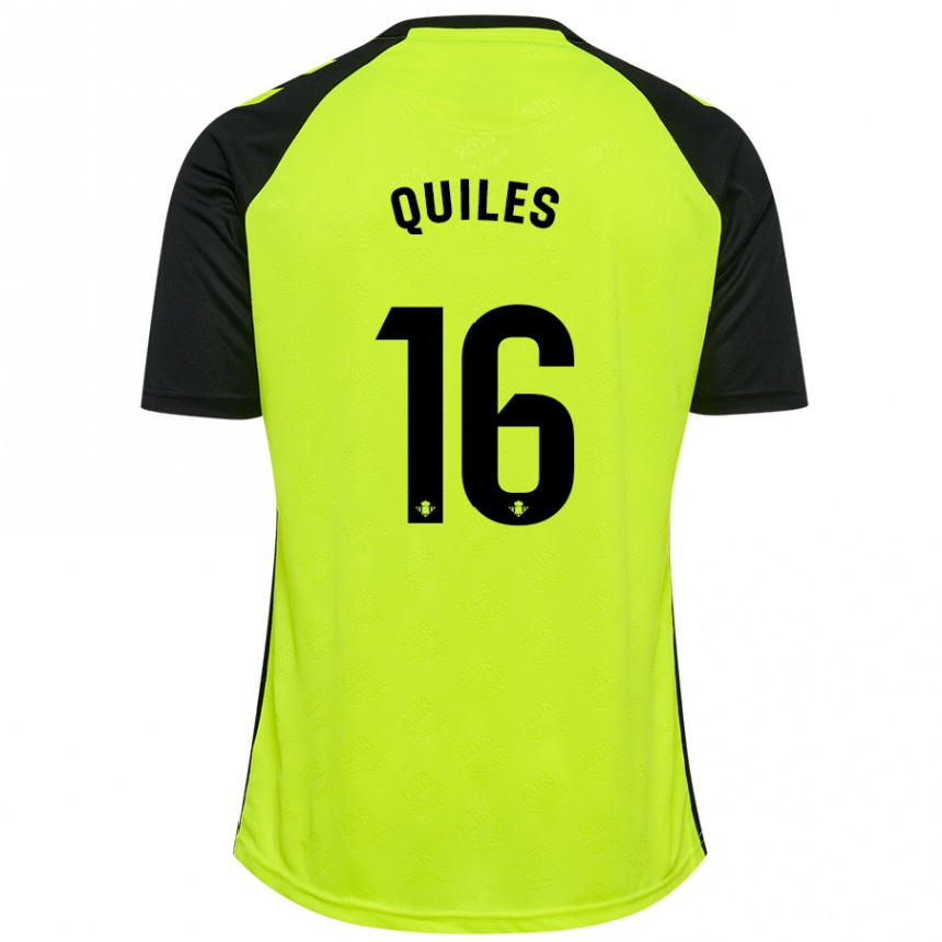 Kids Football Violeta García Quiles #16 Fluorescent Yellow Black Away Jersey 2024/25 T-Shirt Uk