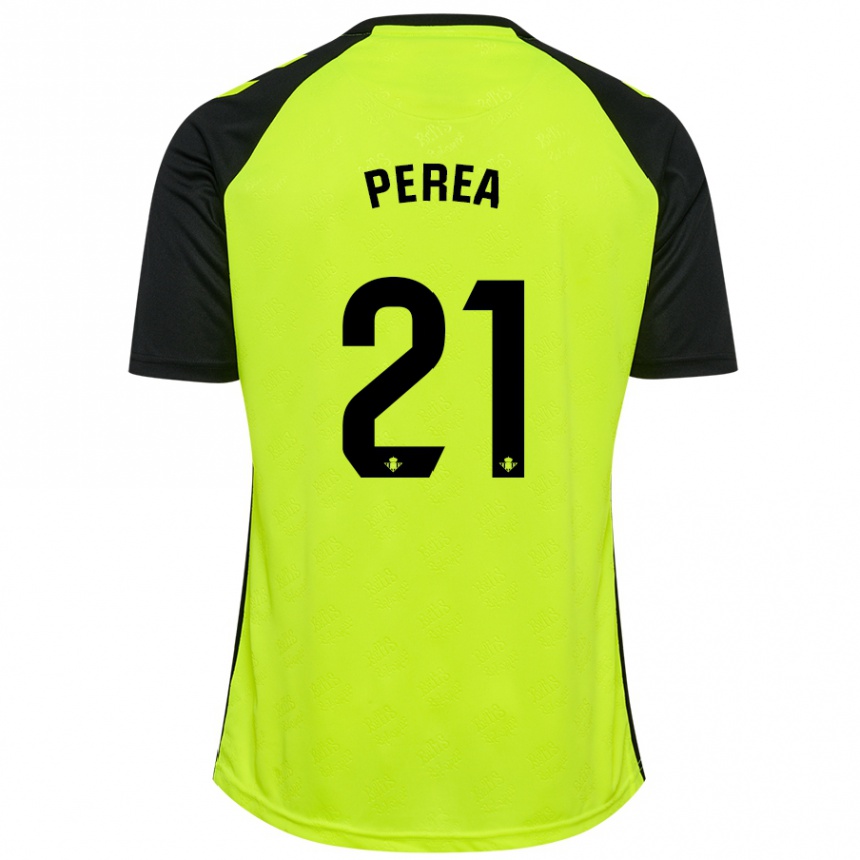 Kids Football Paula Perea #21 Fluorescent Yellow Black Away Jersey 2024/25 T-Shirt Uk