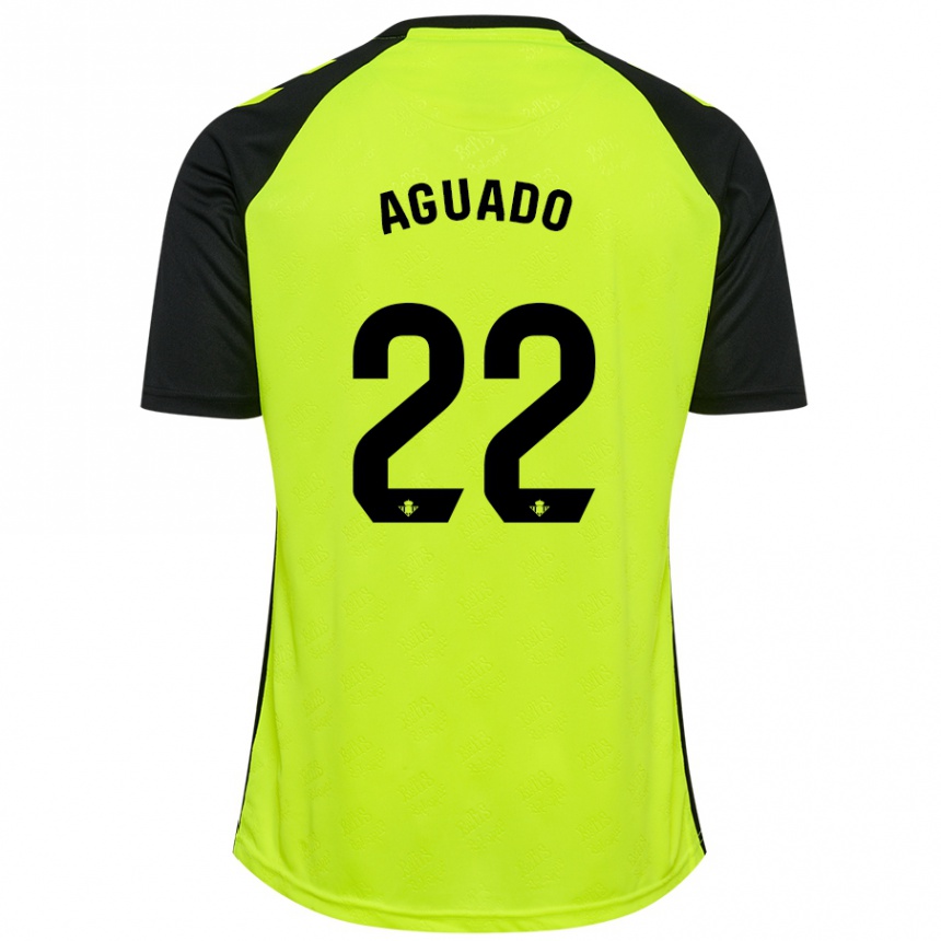 Kids Football Julia Aguado Fernández #22 Fluorescent Yellow Black Away Jersey 2024/25 T-Shirt Uk