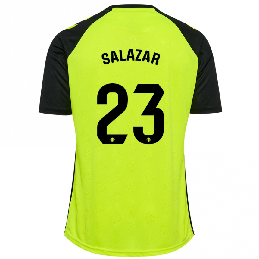 Kids Football Noelia Salazar #23 Fluorescent Yellow Black Away Jersey 2024/25 T-Shirt Uk