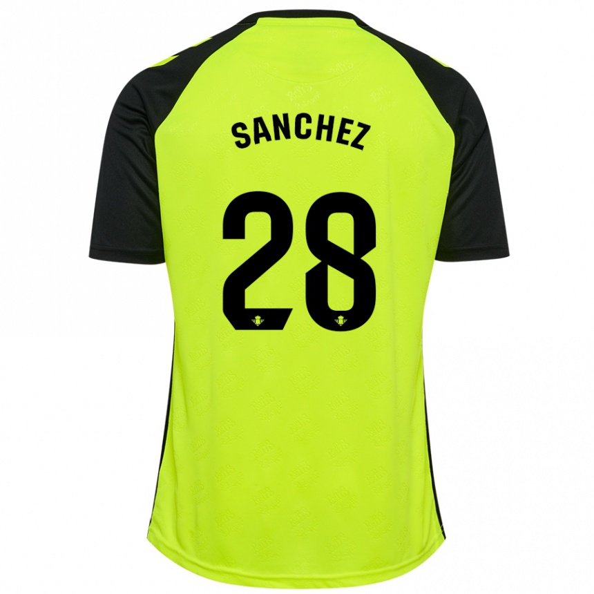 Kids Football Marina Sánchez #28 Fluorescent Yellow Black Away Jersey 2024/25 T-Shirt Uk