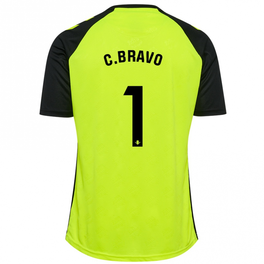 Kids Football Claudio Bravo #1 Fluorescent Yellow Black Away Jersey 2024/25 T-Shirt Uk